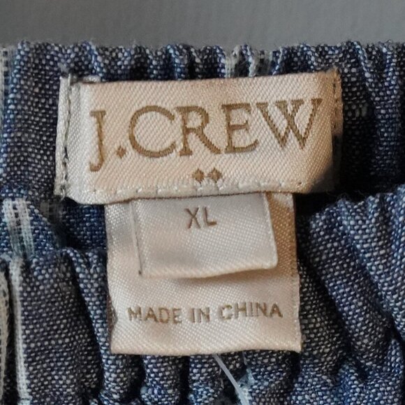 NWT, J. Crew Factory, Striped Chambray Ruffle-neck Cold Shoulder Dress, Blue - Picture 7 of 9